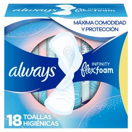 Always Infinity Día FlexFoam Toallas Higiénicas Con Alas Ultradelgada 18 Unidades, Máxima Comodidad y Protección