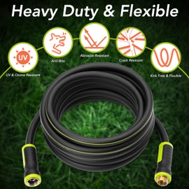 HoseTough Heavy Duty Garden Hose 100ft x 5/8” – Durable Water Hose, Leak-Proof, Lightweight Hybrid Hose with Swivel Handle & 10 Function Spray Nozzle – Flexible Outdoor Hose, Kink Free