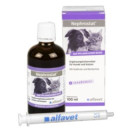 Alfavet Nephrostat, Ergänzungsfuttermittel zur Gesundheitsunterstützung der Harnorgane, für Hunde und Katzen, 100ml mit Dosierspritze