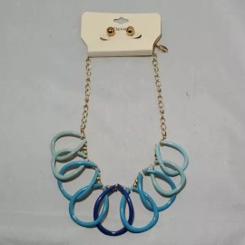 Devan aqua blue gold metal chain necklace and earing set NWT