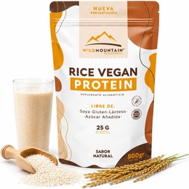 Wildmountain - Proteína Vegana de Arroz Integral Suplemento Alimenticio Sin Azúcar, Sin gluten, Sin Lácteos, Sin OGM, 500g.