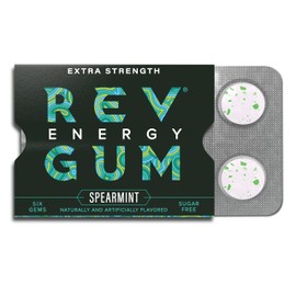 Rev Gum Caffeine Energy Gum | Extra Strength 100mg of Caffeine per Gem | Spearmint Sugar Free Caffeine Gum - Low Calorie Chews to Help You Stay Alert, Awake and Focused - Mint Chewing Gum - 12 Packs