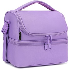 FlowFly Double Decker Cooler Insulated Lunch Bag Large Tote for Boys, Girls, Men, Women, with Adjustable Strap, Kids-Purple