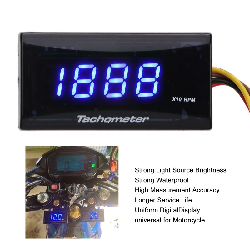 Motorcycle Tachometer DC 12V Ultra Thin LCD Waterproof Backlight for