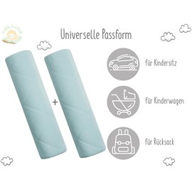 Balbina Pack of 2 Car Seat Belt Pads, Shoulder Pads, Adult Children, Baby Seat, Can be Used as Protector for Prams, Backpacks, Velvet Fabric, Universal 7 x 21 cm, Mint Velvet