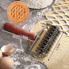 Mesh Roller Pizza Bread Pastry Pie Dough Roller Multifunctional Tool Mesh Wooden Handle Durable Pie Baking DIY Baking Tools Home Cookie Pie Pan Making Props Kitchen Cooking Tools