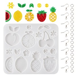 KISSITTY Resin Earring Molds Fruit Colorful Silicone Pendant Molds Strawberry Lemon Casting Earring Molds with Jump Rings Earring Hooks for Women Jewelry Mother’s Day Crafting Valentine