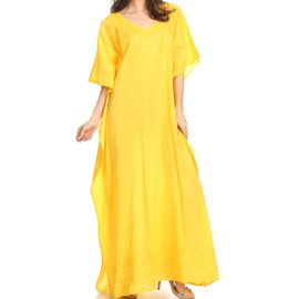Sakkas 1901 - Favi Womens Casual Long Maxi Dress Caftan Cover Up Loungewear in Rayon - Yellow - OS