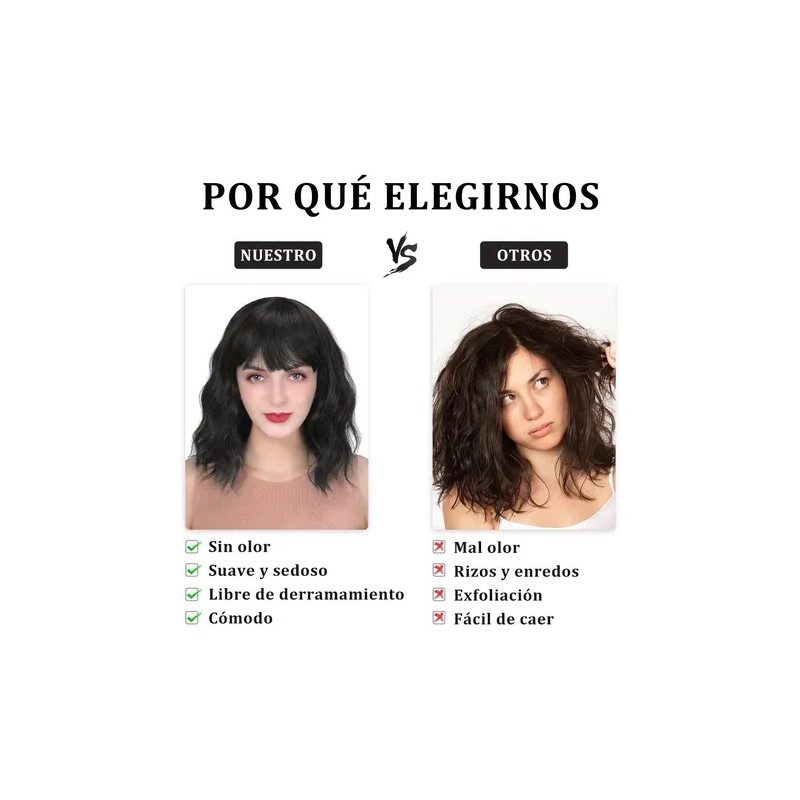 Pelucas Para Mujer Ondulada Corto Pelo Negra Cabello Natural