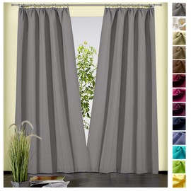 Heimtexland® Decorative Curtain Cotton Plain Opaque Curtain Ruffle Tape Curtain Grey H x W 230 x 135 Type 625