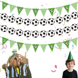Pack of 4 Football Decoration Birthday Children's Banner Set, Bunting Outdoor Football Decoration Theme Party Supplies Green Garland Outdoor Garland Birthday Home Decoration and School Decoration