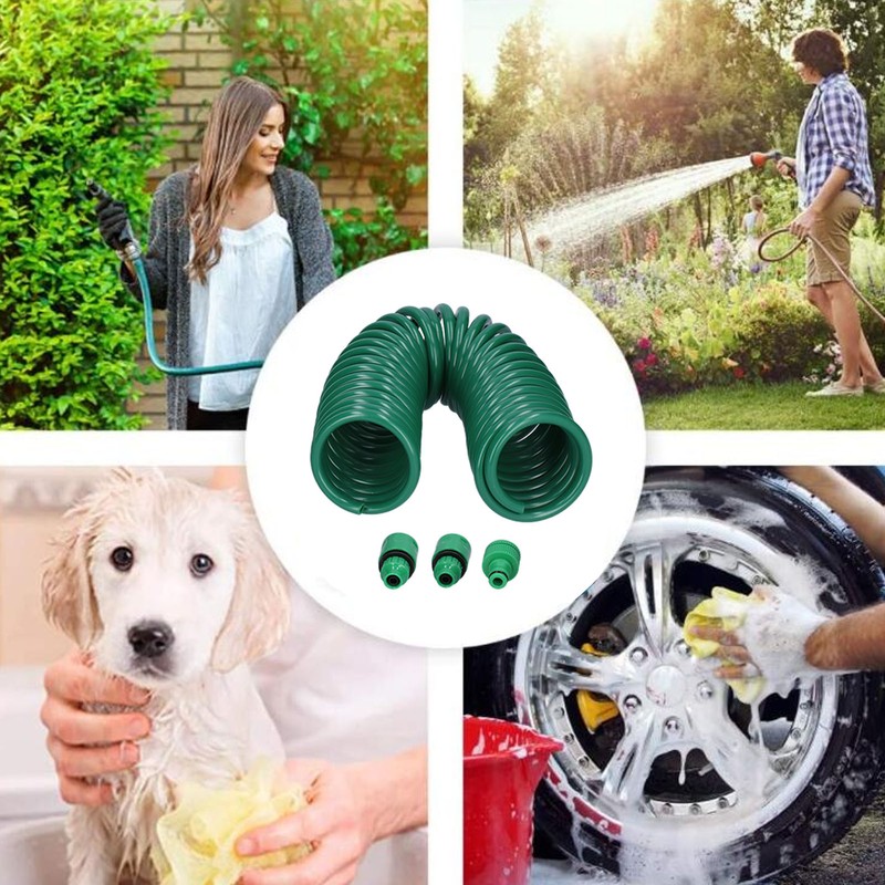 7.5M Coiled Water Hose Retractable Water Pipe Sprayer Connector Garden