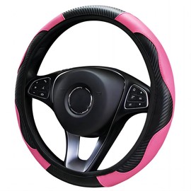 MYGHSX - Funda universal para volante de coche, microfibra de piel elástica, fibra de carbono, transpirable, antideslizante, protector de volante para hombres y mujeres, color rosa