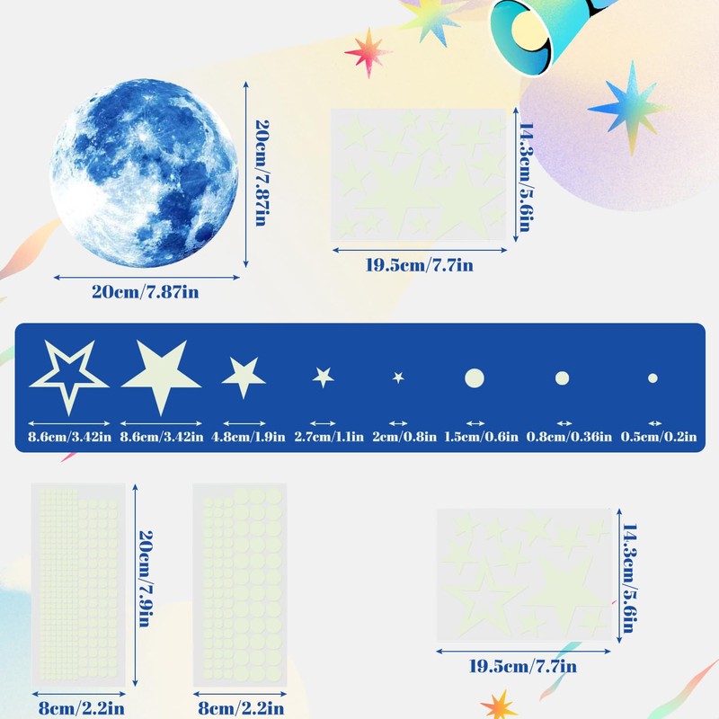 Glow in The Dark Stars, 435Pcs Ceiling and Moon Wall