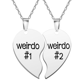 falllea 2 Pcs Friend Necklaces, Weirdo 1 Weirdo 2 Stainless Steel Pendant Friendship Jewellery Forever Split Heart Pendant Set