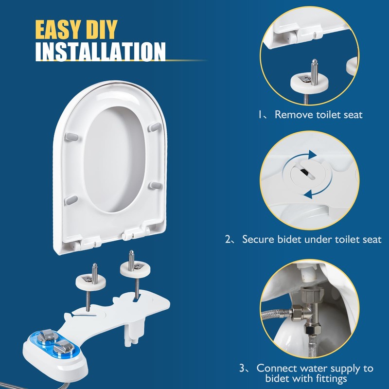 Non-Electric Bidet Attachment for Toilet Seat,Self-Cleaning, Dual Nozzle,Adjustable Water Pressure,