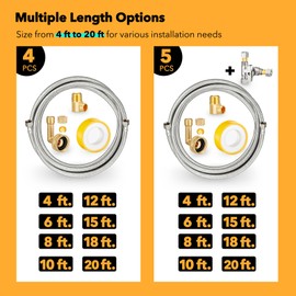 Dishwasher Hose Installation Kit - Includes Water Supply Line, 3/8" Compression Water Splitter, 3/4" FHT Elbow, and 3/8" MIP Elbow (6')