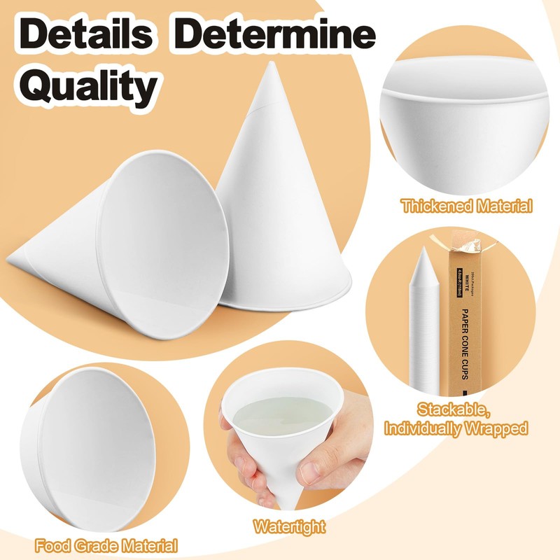 Roshtia 600 Pcs 4 oz Paper Cone Cups Thicken Disposable