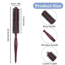 KFHENSOMR 2 Pcs Small Boar Bristle Hair Brush, Portable Round Brushes, Mini Natural Boar Bristle Brushes with Wood Handle for Women and Men Short/Thin Hair, Beard, Drying, Styling, Curling