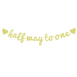 Colorfulparty Gold Glitter Half Way to One Banner - 6 Months Birthday Decorations - Half Year Old, Happy 12 Birthday Party Decoration Supplies