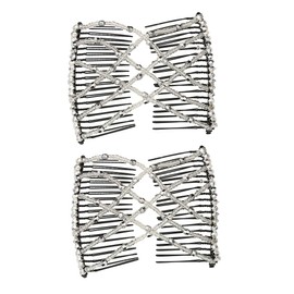 JEYORZY Hair Comb, 2 Pieces Hair Clip Hair Comb, Magic Hair Comb, Hair Comb Elastic Beads, Hair Clips Women, Fashionable Stretchy Hair Clip, Magic Hair Clip, Pearl Hair Combs, Hairstyle Aid, White