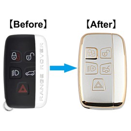 QIULIFAN Key Cover for Land Rover Range Rover Discovery Sport Defender Evoque Velar Jaguar XF XE XJ XJL F-pace F-type 5 Button TPU Key Case with Keyring, Silver