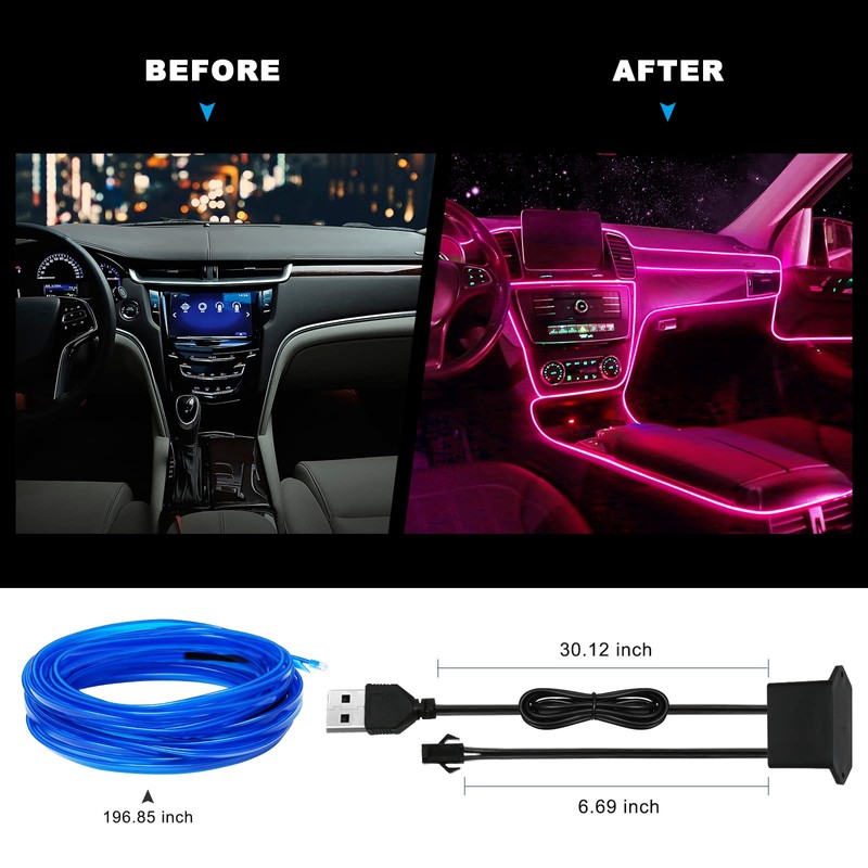 EL Wire Car LED Interior Strip Light USB Neon with