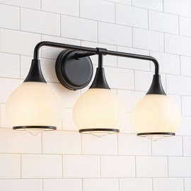 HAHZT Black Bathroom Light Fixtures 3-Lights Vanity Lights with Milky White Frosted Glass Shade Bathroom Vanity Light 22.4 inch Wall Sconce Lighting Bath(Exclude E26 Bulb)