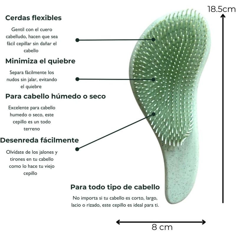 Apigreen Cepillo Desenredante Biodegradable para Cabello Seco y Húmedo |