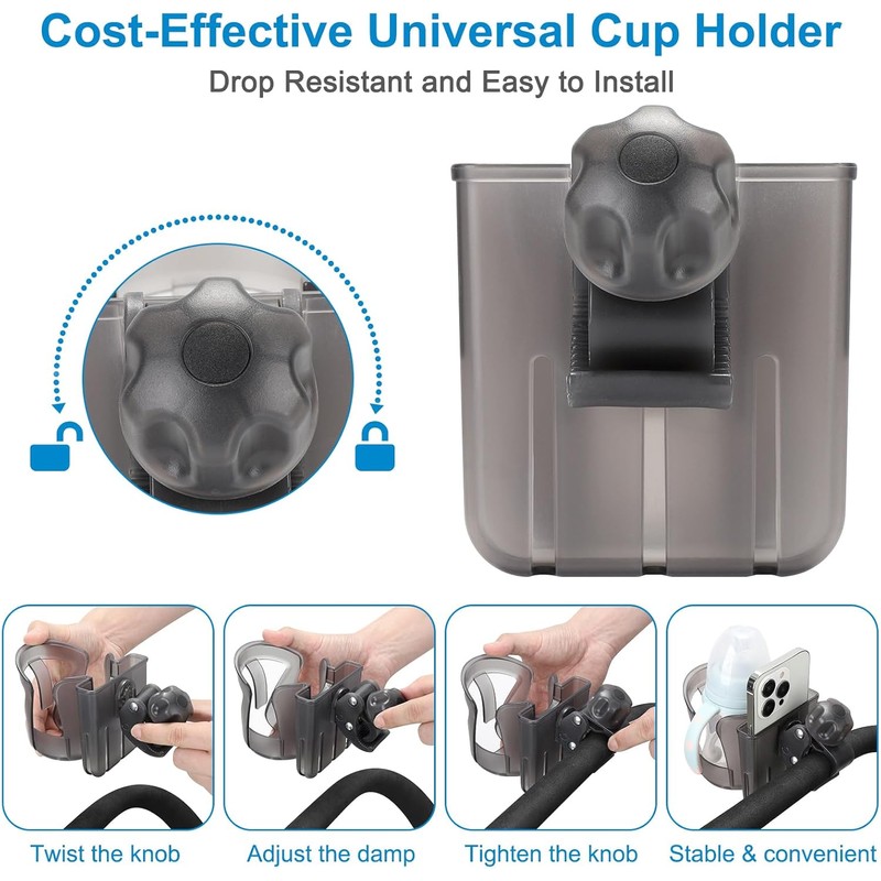 Accmor Stroller Cup Holder, Universal Cup Holder, 360° Rotatable Large
