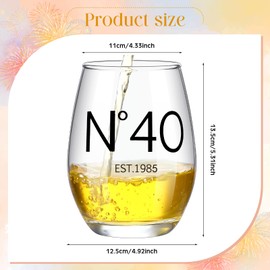 Baderke 40th Birthday Wine Glass Bridal N°40 EST. 1985 Keepsake 40th Birthday Anniversary Present Gifts for Men Women Birthday Party Wedding Anniversary Decorations, 15oz