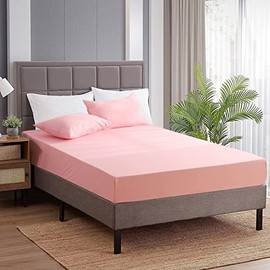 Deep Fitted Super King Bed Sheets 100% Cotton 200 Thread Count 30cm Easy to Fit Elasticated Soft Pink Bed Cover Sheets