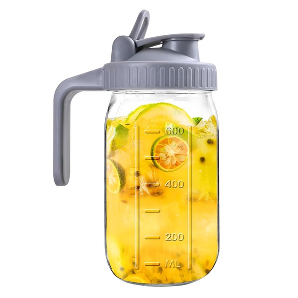 Mason Jar Pitcher, 32 OZ Glass Pitcher with Lid Double