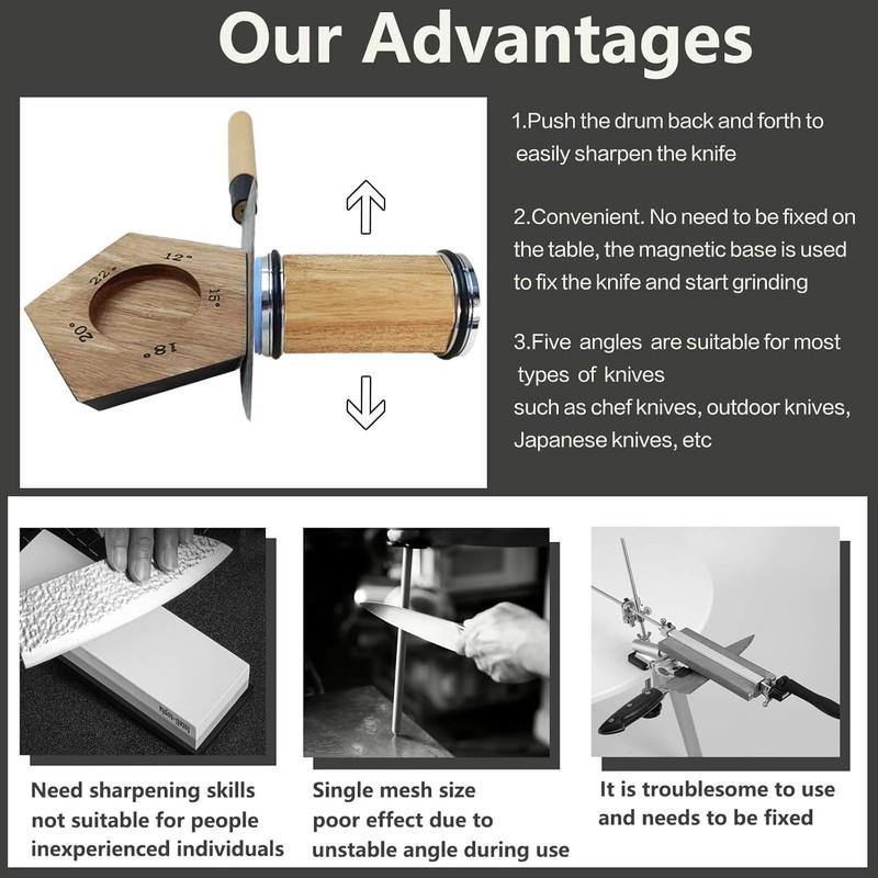 Rolling Knife Sharpener, Rolling Sharpener Kit for Kitchen and Chef's