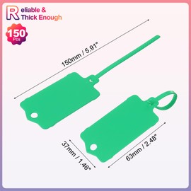 PATIKIL 150Pcs Blank Waterproof Plastic Tags, Label Seal Shipping Tags Key Storage Marker Ties Hang Tags Reusable Writable with Zip Tie for Labeling Luggage, Green 2.48 x 1.46 Inch