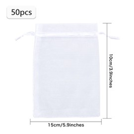 OWill Pack of 50 Organza Gift Bags, 10×15cm White Organza Gift Bag Perfect for Wedding, Christmas, Birthday, Anniversary Party Supplies