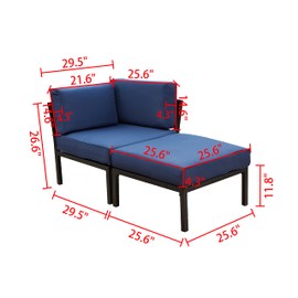 LOKATSE HOME 2 Piece Outdoor Patio Furniture Loveseat Couch with Corner Sofa and Metal Steel Frame Ottoman, Blue