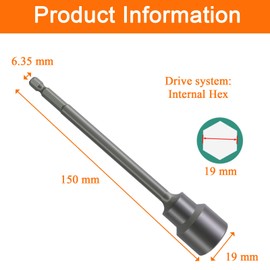 Stand Jack Extension Socker, 150mm Length, 19mm Magnetic Nut, Quick-Change Hex Shank, Caravan Corner Steady Drill Adaptor, Leg Winder Drill Attachment for Caravan