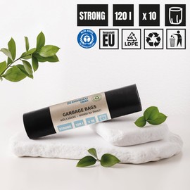 DONAU ECO 22021432-05 Bin Liners 120 L Strong / 10 Bin Bags / 1 Roll / Bin Bag / Rubbish Bag / Rubbish Bag / Blue Angel Certified / 100% Recycled Material (LDPE) / Black