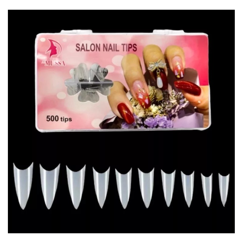 Lé Mussa Tips 500 Piezas Uñas Postizas Stilleto Estileto Manicure