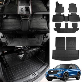 Thinzyou Floor Mats Compatible with 2020-2025 Ford Explorer Trunk Mat Cargo Mat TPE Seat Back Cover Protector 7 Seat 2024 Explorer Accessories (Fit 7 Seat,Trunk Mat with Backrest Mats+Floor Mats)