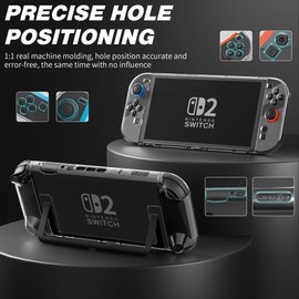 FUNDIARY Clear Case Compatible with Switch 2(2025), Hard PC Shock-Absorption Anti-Scratch Protective Cover Skin for Switch 2 Game Console with PC Joyon Grip Case, HD Screen Protector and 8 Thumb Caps