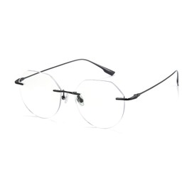Cyxus 100% Titanium Blue Light Filter Glasses Men Women with Frameless Retro Round Nerd Glasses without Strength Glasses Frame Gaming Glasses for PC TV Tablet 8125, black