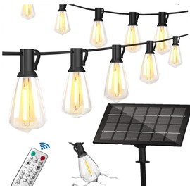 BLIATLUS BLIATLUS 120FT Solar String Lights Outdoor Waterproof with Remote Control Solar Patio Lights 30+2 shatterproof LED ST38 Bulbs for Porch Garden Market Bistro Patio Backyard Fence