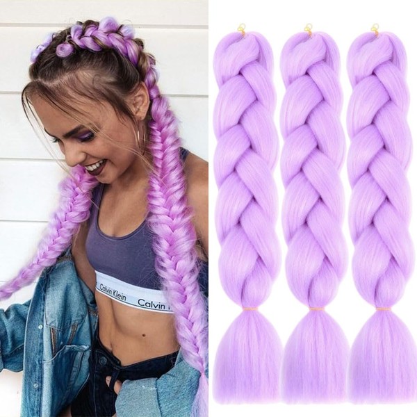 Light Purple Synthetic Hair for Braiding, 24 Inches, 3 Packs,