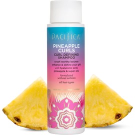 Pacifica Beauty, Champú natural para mejorar los rizos de piña, para cabello rizado, rizado y texturizado, aroma fresco a piña, ácido hialurónico + aceite de argán, sin silicona, vegano y sin cruelda