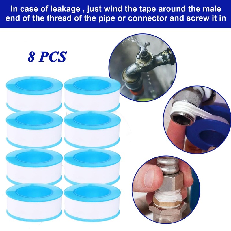 8Rolls PTFE Plumbers Tape Upgraded - 25m X 22mm Waterproof