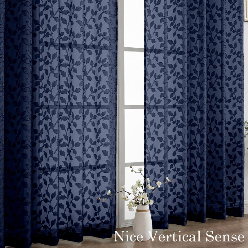 Chyhomenyc Extra Long Navy Blue Sheer Curtains 120 Inch Length