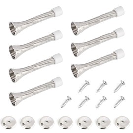 SYEYCW 7 Pcs Spring Door Stops with Anti-Slip Rubber Tip, 85mm Wall Mounted Chrome Metal Door Stoppers with Screws Base Plate, Long Sprung Stopper, Skirting Board Buffer, for Protect Walls and Doors