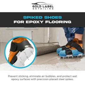 Gold Label Detailing Epoxy Floor Spiked Shoes with 10 Pairs Protective Shoe Covers - Metal Plate Gunite Spiked Screeding Shoes with 3/4” Short Spikes Perfect For Epoxy Resin